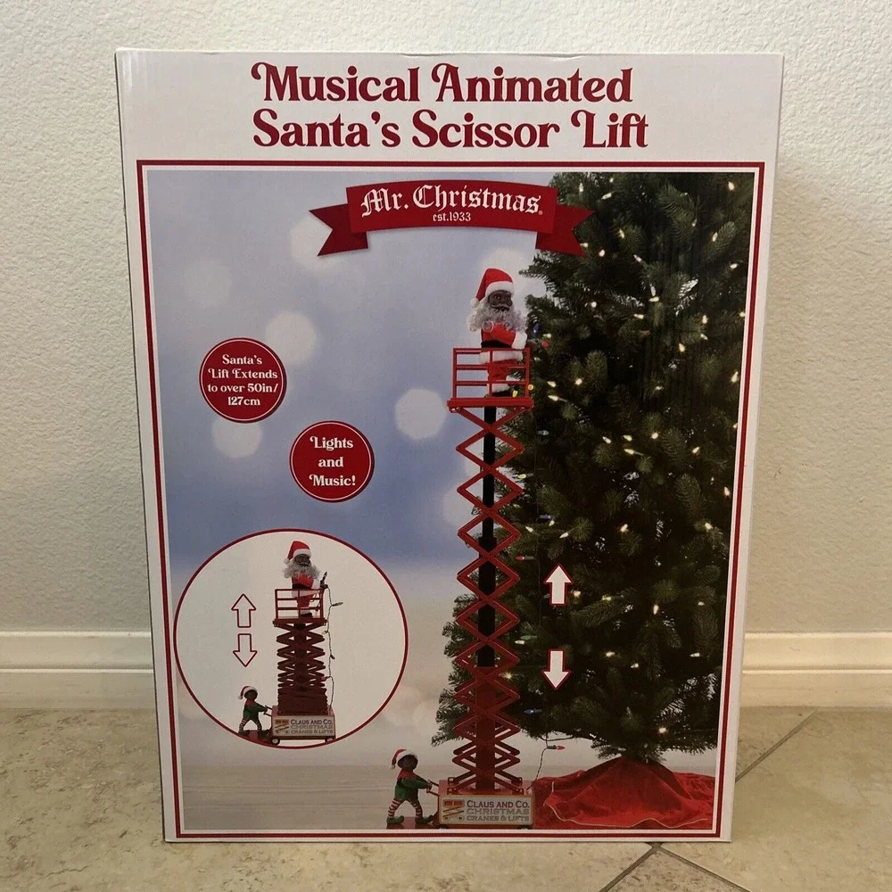 Musical Animated‎ Santa's Scissor Lift 27 In Black Santa Christmas Holiday Light